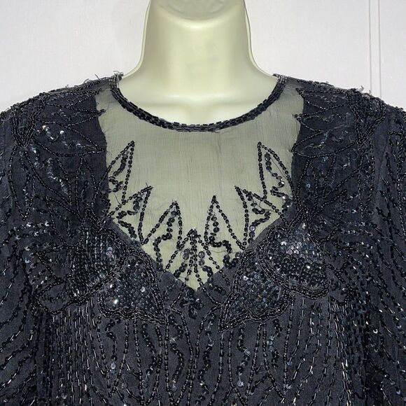 Vtg Laurence  Kazar black beaded & sequined dressy blouse - Picture 3 of 12